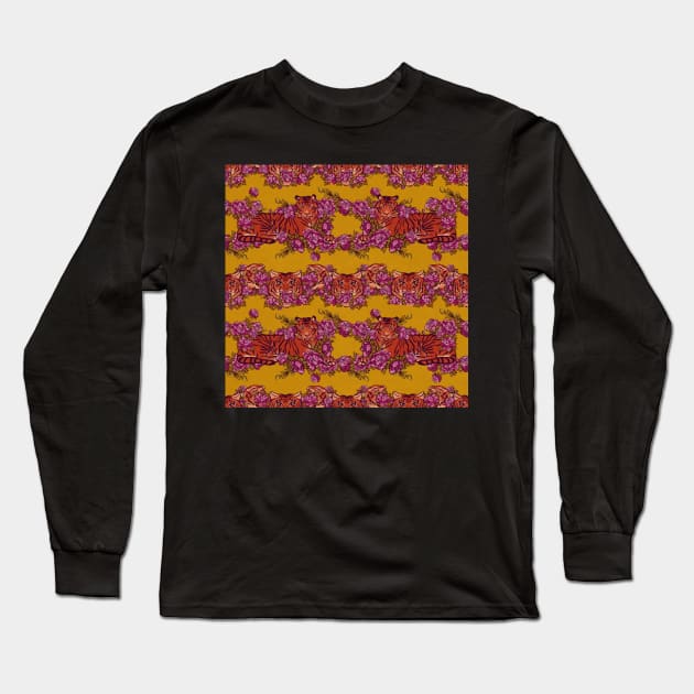 Sophisticated pattern with tiger on chartreuse Long Sleeve T-Shirt by ArtInPi